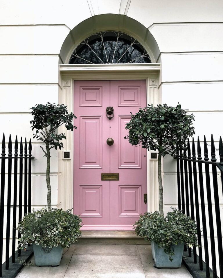 a pink door with a white door