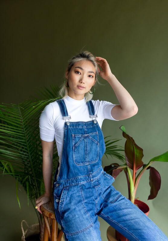 a girl in a blue dress