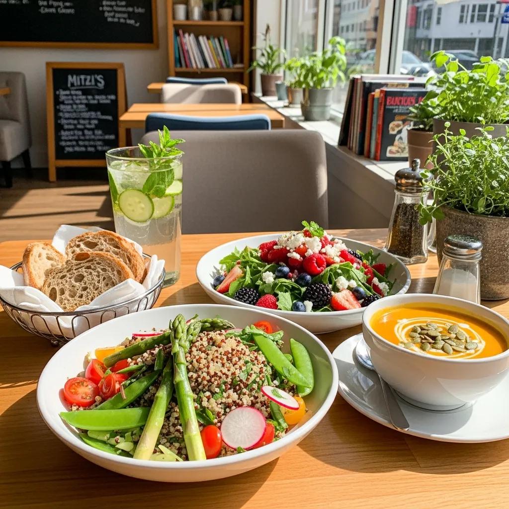 Colorful seasonal dishes at Mitzi's Cafe promoting healthy living